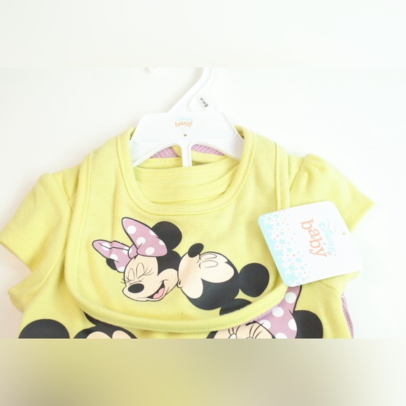 Disney Pink & Yellow Mickey Mouse and Minnie Mouse 3pc Set Size 6-9mo. - NEW - Picture 2 of 5